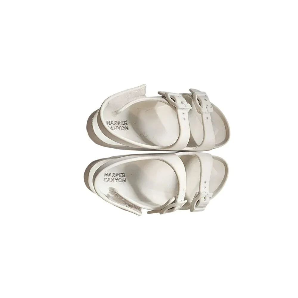 Harper Canyon White Double-Buckle Sandals For Kids Size 11 Adjustable Straps